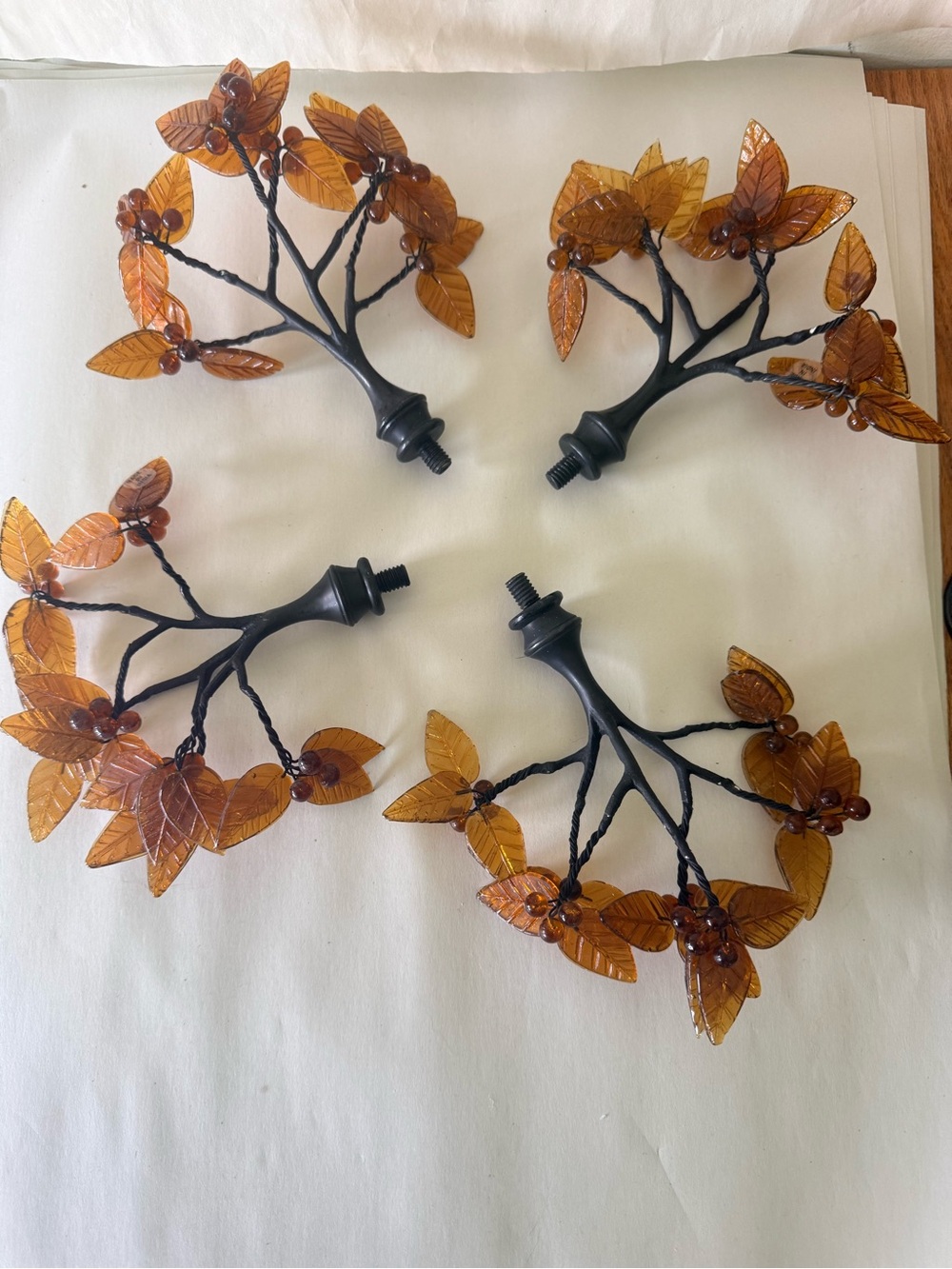 Vintage Pottery Barn Curtain Finials Amber Leaves